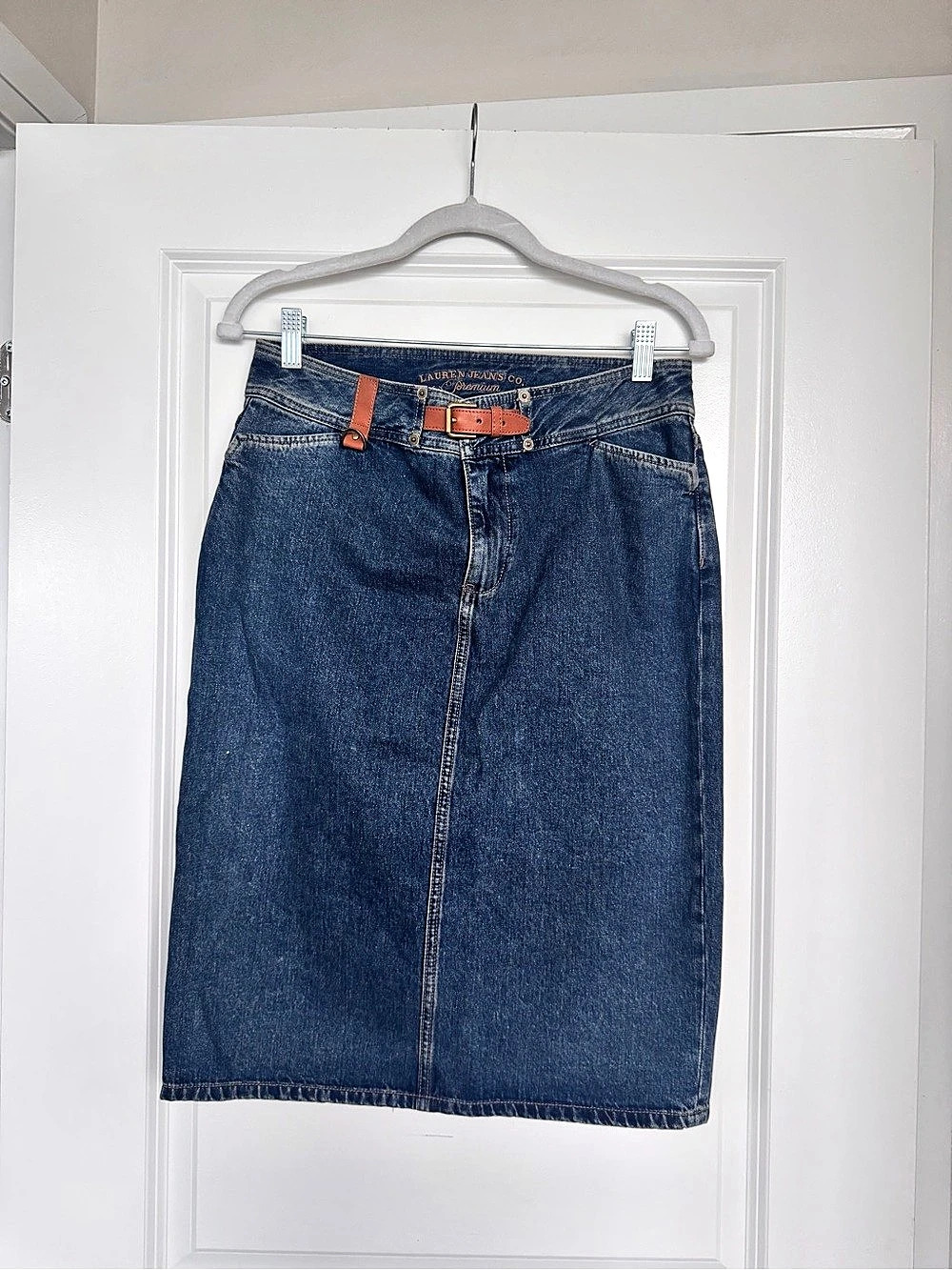 Denim Midi Skirt in Blue Like New